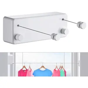 Retractable Clothesline-Clothes Line Retracting Indoor-Clothes Drying Line-Double Retractable Clothes Lines for Hanging Clothes Outdoor with 13.8 Ft Steel Wire, Clothing Line/Laundry Line, White