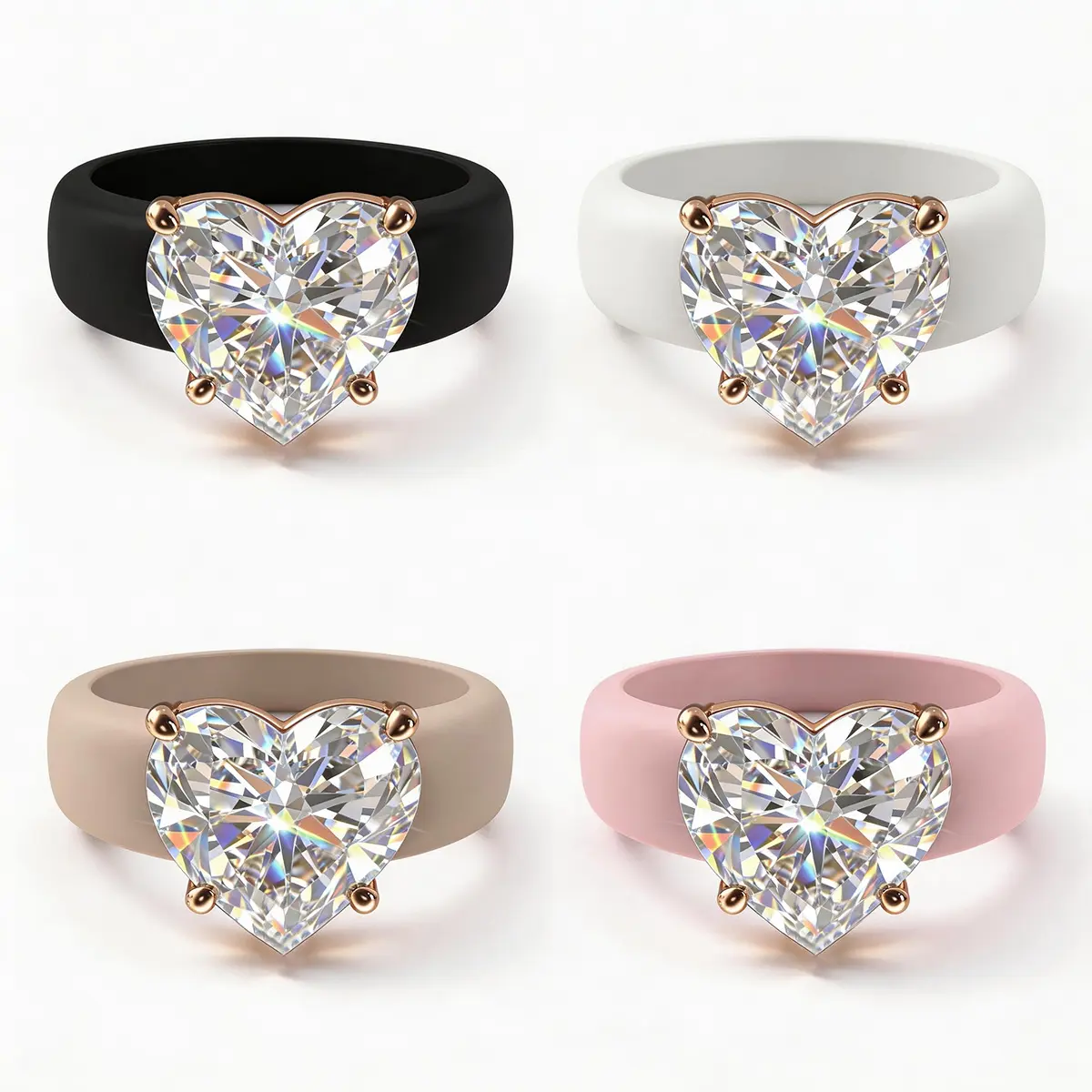 Heart Cut Zircon Silicone Ring Lightweight Heart Zircon Ring for Gym & Sports cluster