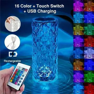 2-Pack RGB Crystal Table Lamps, 16 Color-Changing, Remote & Touch Control, USB Rechargeable Ambient Lighting, Crystal Texture for Home & Festive Decor
