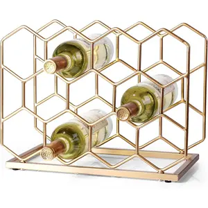 14 Bottles Freestanding Modern Gold Metal Countertop Wine Rack, Tabletop Wine Holder Stand for Cabinet Pantry Wine Bottle Storage