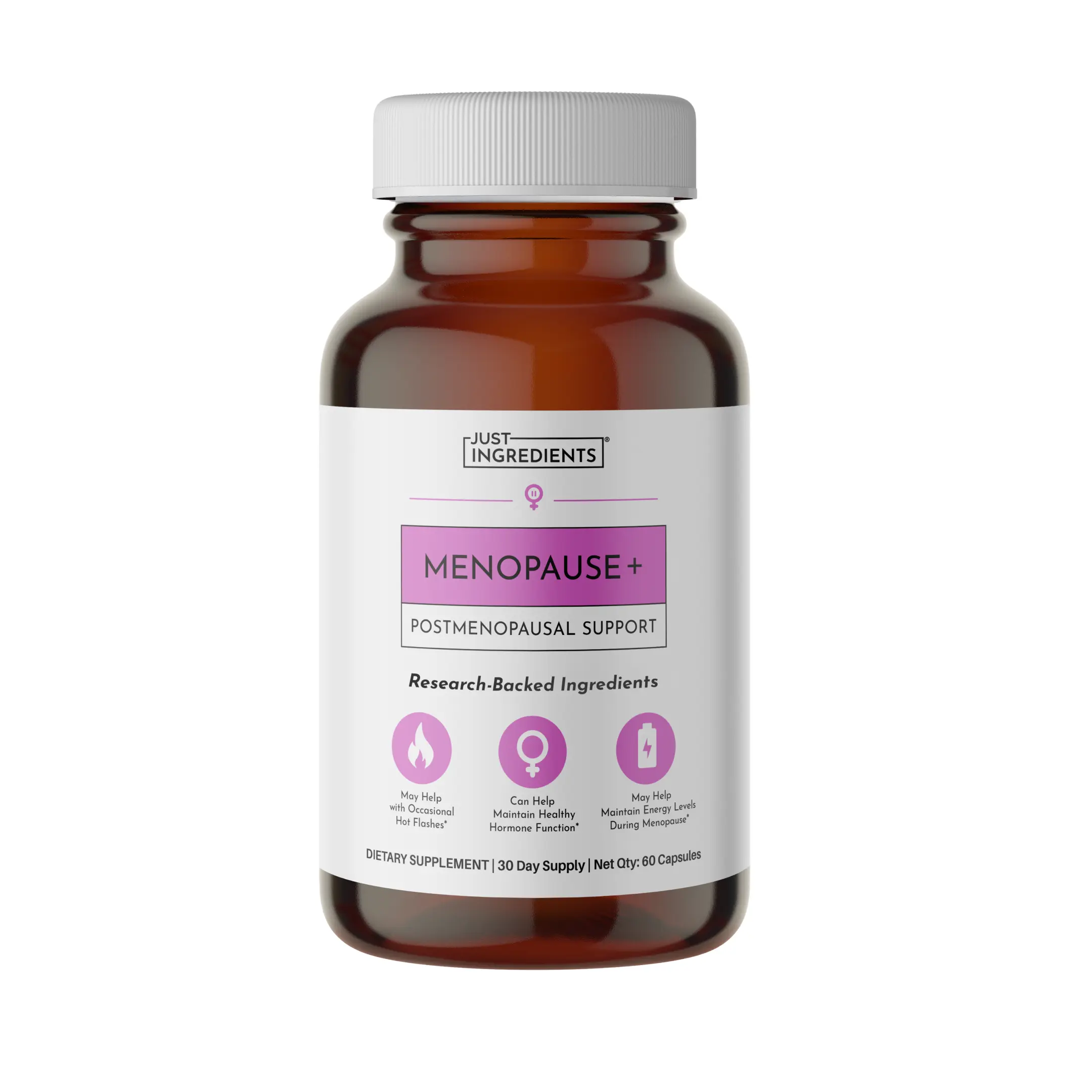Just Ingredients Menopause+ Supplement | Non-Hormonal Support | Hot Flashes | Mood Swings | Bloating | Made with Real Ingredients | Optimal Absorption