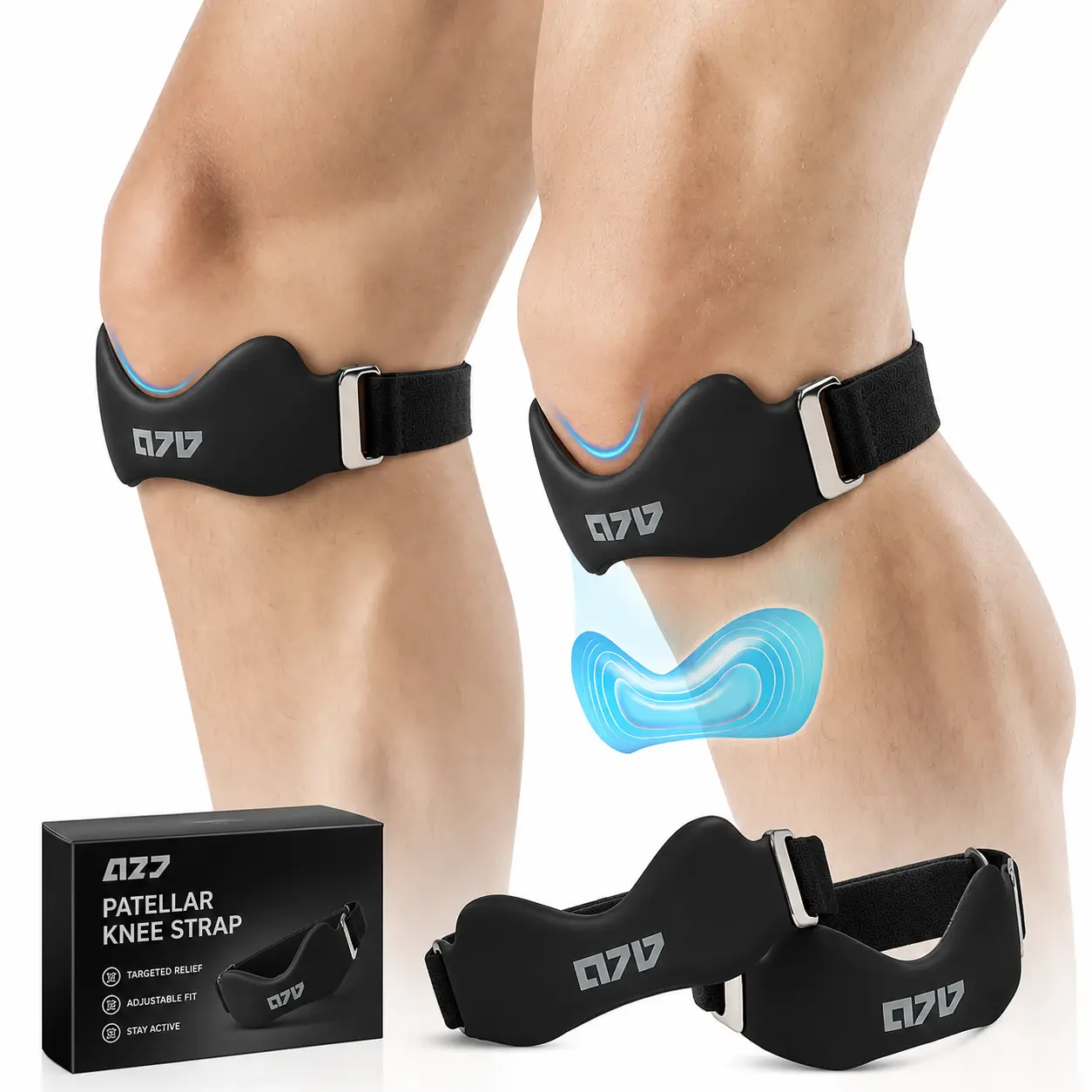 HYPICHOR Double-Layer Silicone Patellar Knee Strap for Knee Pain Relief, Adjustable Below-Kneecap Support Brace for Men & Women, Ideal for Running, Basketball, Volleyball, Squats, Tendonitis, Jumper’s Knee & Meniscus Support【Buy 1 Get 1 Free】