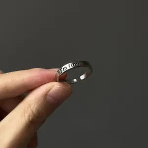 Engraved "I'm Fine" Hidden Message Adjustable Ring, Personalized Minimalist Jewelry for Men and Women, Couples Fashion Statement Piece