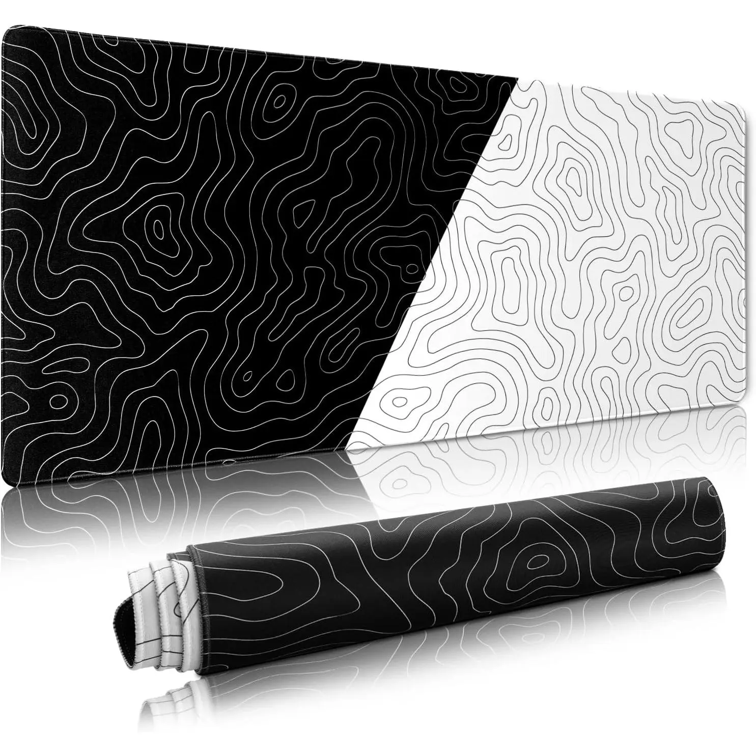 XVX Black and White Topographic Mousepad, XXLarge Gaming  Pad for Desk 35.4x15.7 Inch, Desk Pad with Non-Slip Rubber Base Mice Pad,Keyboard Mat Computer   Mat