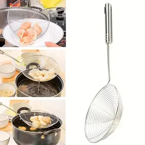 Pack of 2pcs Heavy-Duty Stainless Steel Strainer Ladle with Handle, Kitchen Cooking Accessories, Kitchen Tool, Drainage Holes for Pasta, Vegetables - Easy-Clean Design for Cooking, Frying, Serving - Ideal for Home & Restaurant Use