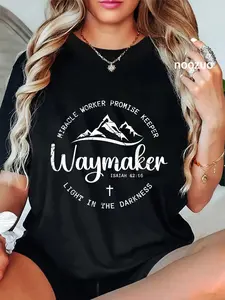 100% Cotton Unisex Promise Keeper Miracle Worker Spiritual Waymaker Christian T-Shirt Casual Graphic Printed Vintage Tshirt