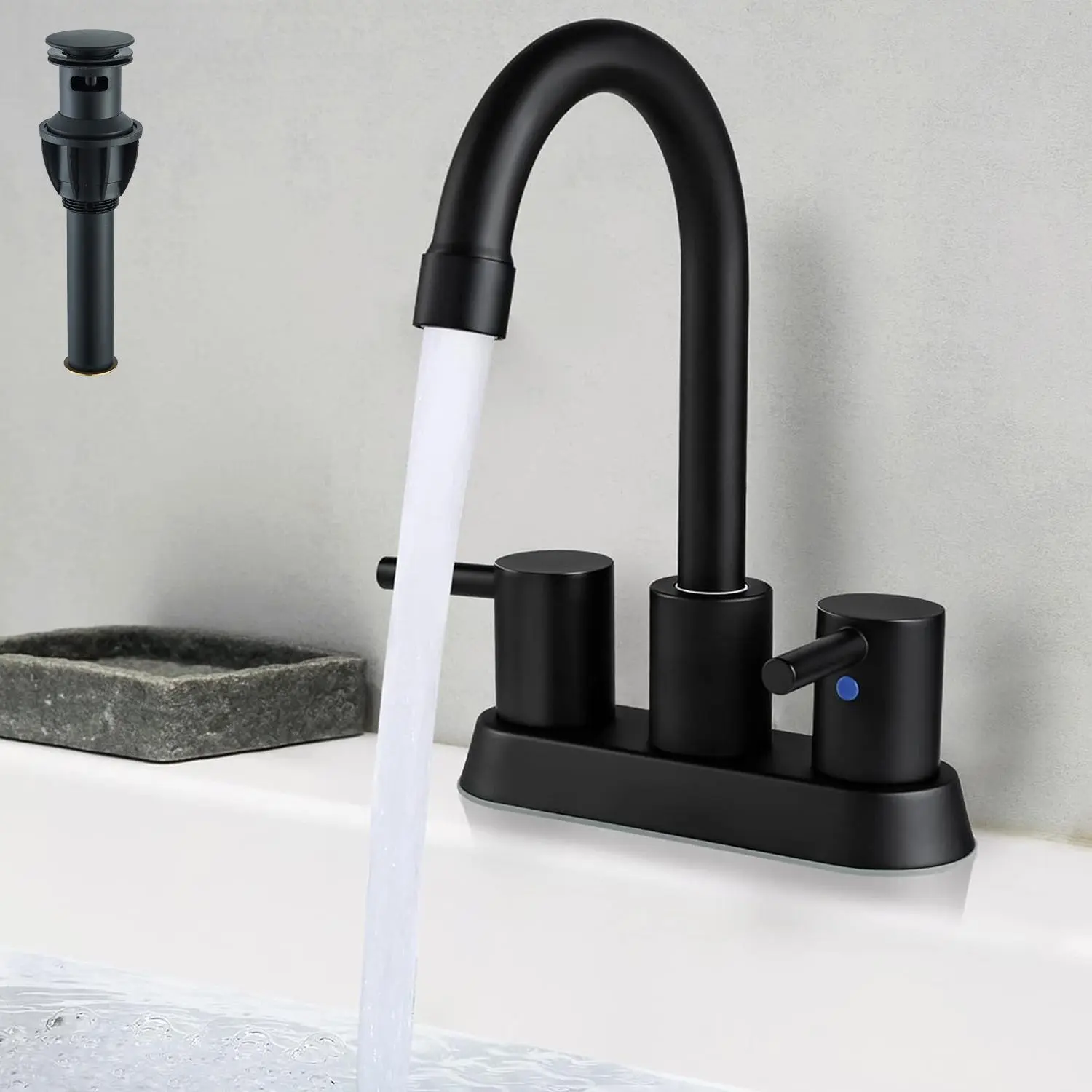 Commercial Bathroom Faucet 3 Hole Bathroom Sink Faucet with Pop-Up Drain for 3 Hole, 2 Handles 4 Inch Sink Lavatory 360° Swivel Faucets With Supply Lines, Matte Black, Brushed Nickel