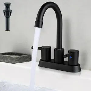 Commercial Bathroom Faucet 3 Hole Bathroom Sink Faucet with Pop-Up Drain for 3 Hole, 2 Handles 4 Inch Sink Lavatory 360° Swivel Faucets With Supply Lines, Matte Black, Brushed Nickel