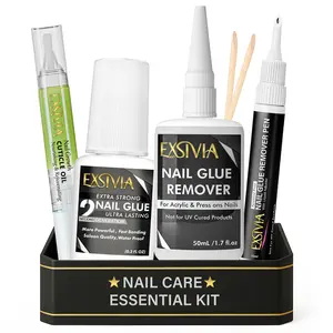 Exsivia Nail Care Essential Kit - Bundle With Nail Glue, Nail Glue Remover, Cuticle oil & Nail Glue Remover
