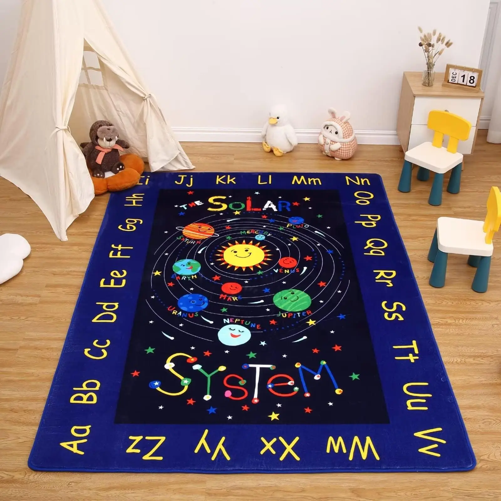 GlowSol Kids Rug for Playroom Outer Space Kids Rug Solar System Carpet Alphabet Baby Play Mat Soft Nursery Rugs Non Slip Kids Rugs for Baby Crawling Toddlers
