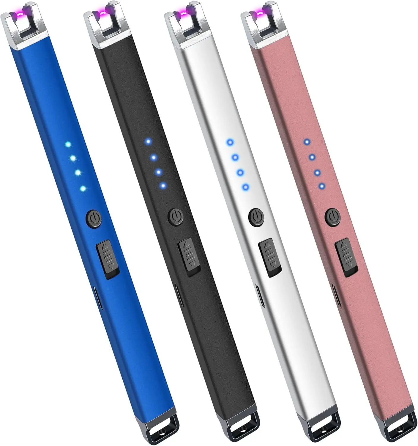 4 Pack Electric Candle Lighter USB Rechargeable Lighters Windproof Plasma Arc Lighters Flameless Type C Long Lighter with Safety Switch for Candle BBQ Camping Birthday Fireworks