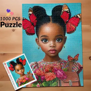 Tucocoo Cute Black Girl Butterfly Hair 1000 Pieces Jigsaw Puzzle, Relaxing Family Game Stress Relief Brain Teaser Challenging Fun Home Wall Decor Gift Idea for Adults Kids Seniors Leisure Entertainment 27.5x20inch 70x50cm