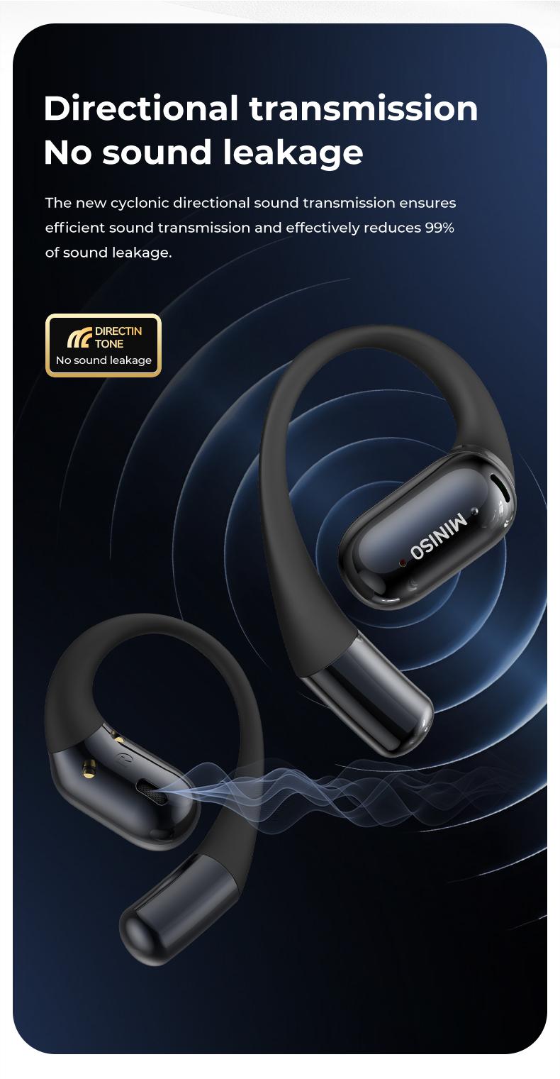 MINISO M93True Wireless Open Ear Earbuds Bluetooth 5.4 IPX5 Waterproof 48Hours Play time OWS Headphones Immersive Premium Sound Long Distance Connection Headset with Charging Case Light-Weight Headphones Built-in Microphone Earbuds