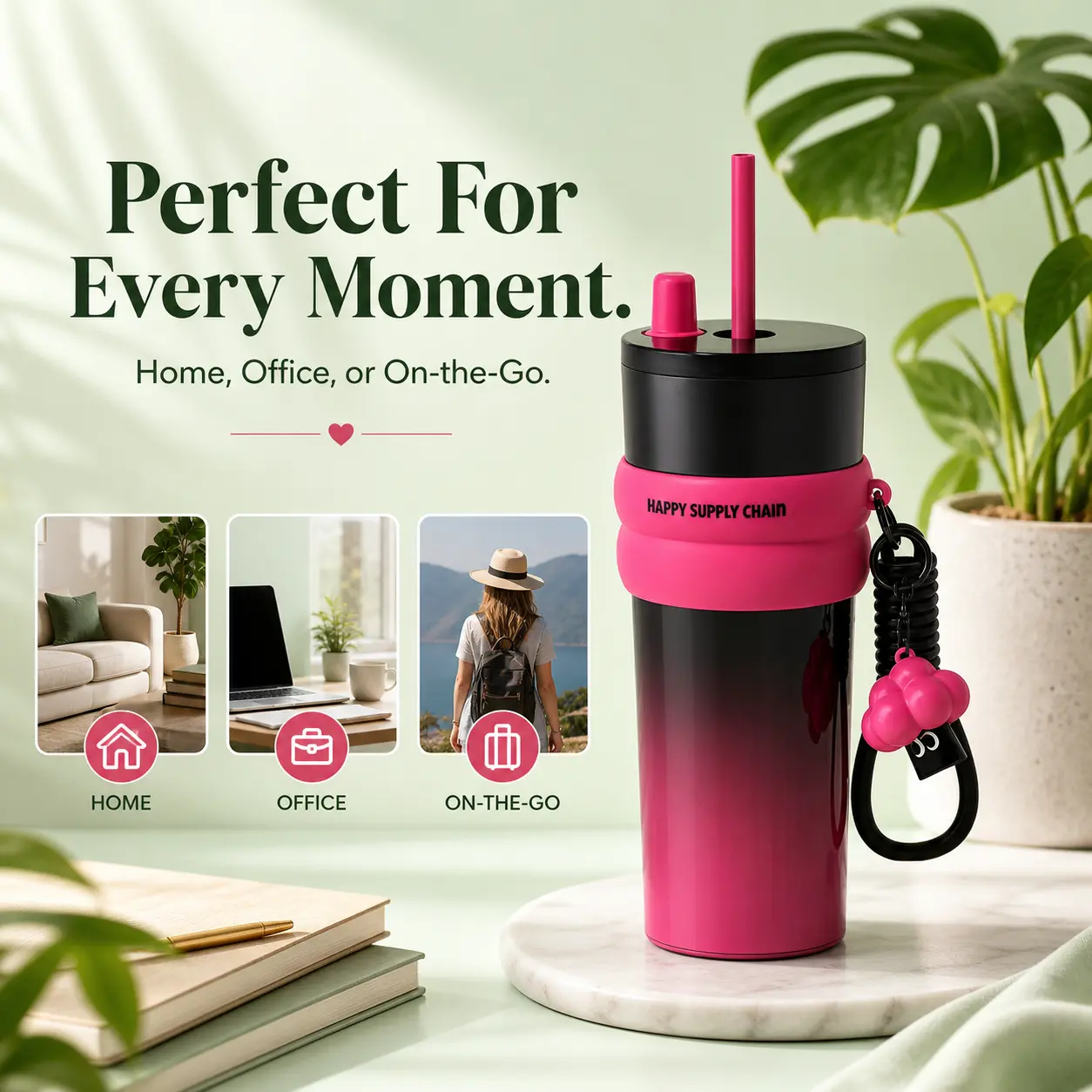 24oz Stainless Steel Vacuum Insulated Iced Coffee Tumbler - Leakproof Portable Sports Drink Cup, Gradient Aurora Pink Novelty Drink Bottle, Women's Birthday Gift Everyday Insulated Tumbler Vacuum Flask