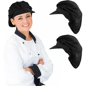 2Pcs Chef Hats-Kitchen Baker Cooking Hair Nets Food Service Hairnets for Women Men with Brim