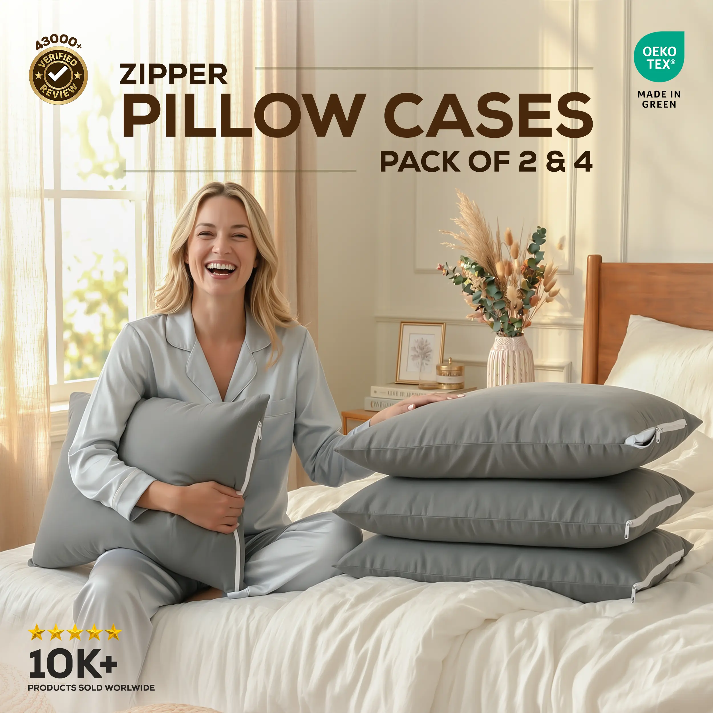 Zipper Pillowcase Set 2 and 4 Pack | Soft Microfiber Pillow Protector, Full Zipper Closure, OEKO-TEX Certified, Shrink and Fade Resistant, Breathable | Utopia Bedding