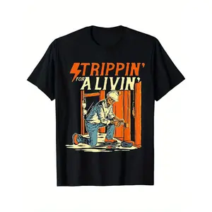 [100% Cotton] 100% Cotton 1pc Funny Electrician T-Shirt Compatible for - Heavyweight Cotton Crew Neck Shirt with "Stripping Wires" Wiring Diagram Design - Black Electrician Gift for Contractors, Tradesmen & DIYers (Humorous for all-Season Casual Wear)