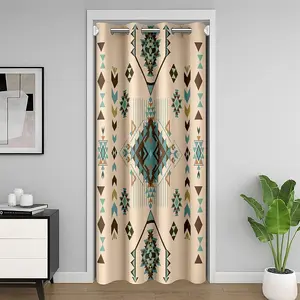 Southwestern Door Curtain,42"x80" Geometric Room Divider Curtain Cover,Tribal 30%-50% Room Darkening Blackout Curtain,Blue Brown Window Treatments