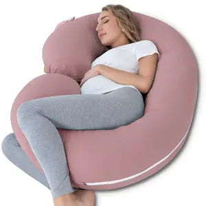 INSEN Cooling Pregnancy Pillow, Maternity Pillow with Soft Cotton Cover, C Shaped for Pregnant Sleeping (Cooling Cotton-Pink)