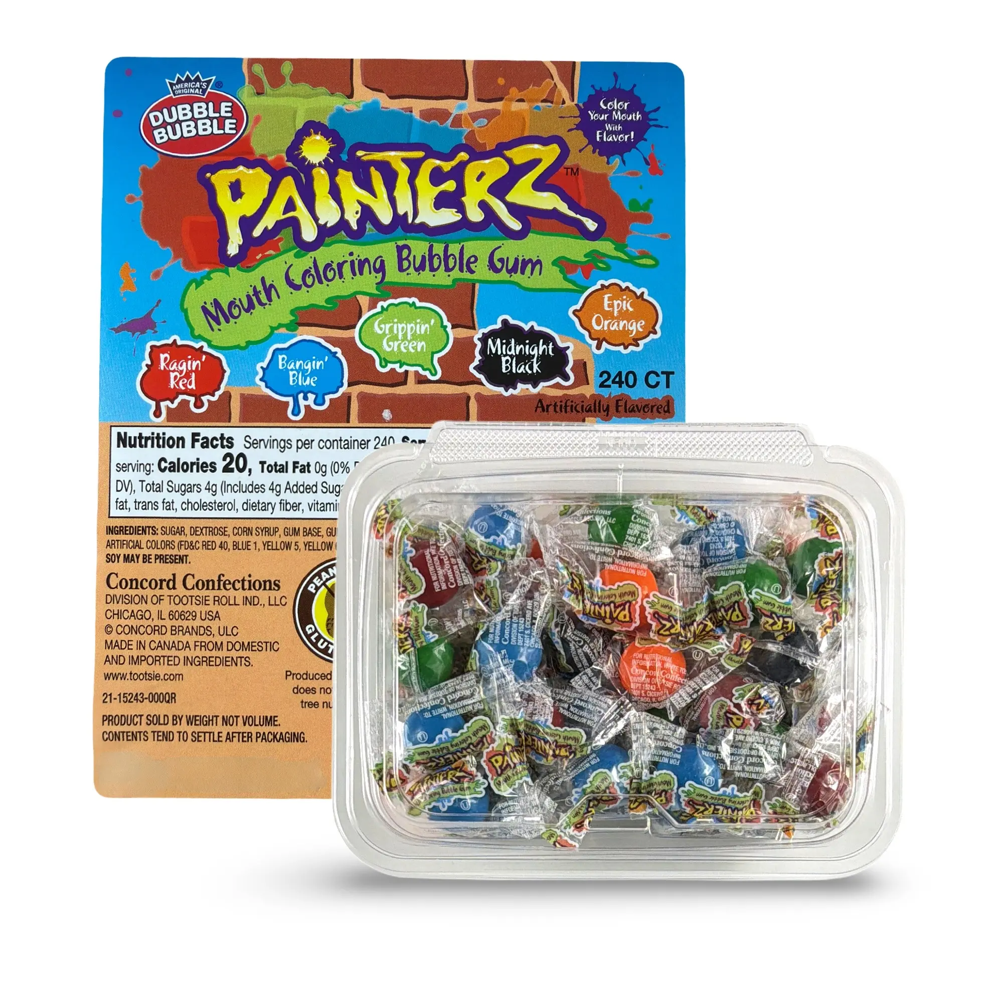 Painterz Mouth Coloring Bubble Gum Assorted Mix, 8 oz Tub (Ragin' Red, Bangin' Blue, Grippin' Green, Midnight Black, Epic Orange)