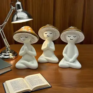 Meditation Mushrooms Decorative Figurine, Zen-Inspired Mushroom Ornament for Home & Office Decoration, Unique Gift Idea, Statues, Resin Sculptures