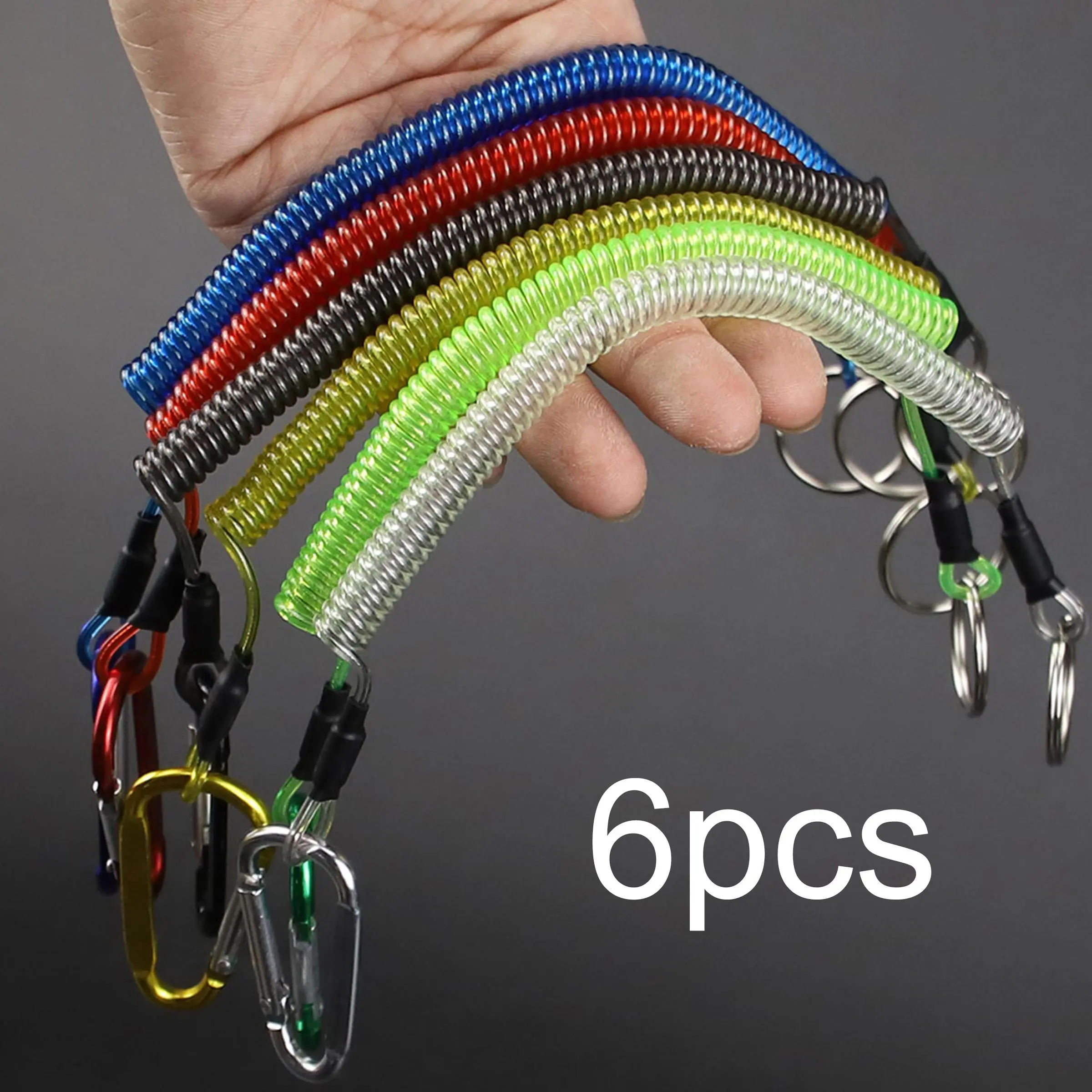 Retractable Fishing Lanyard, 6pcs/set Steel Wire Tool Lanyard with Carabiner, Kayak Gear Accessories for Safe Fishing, Sports Accessories