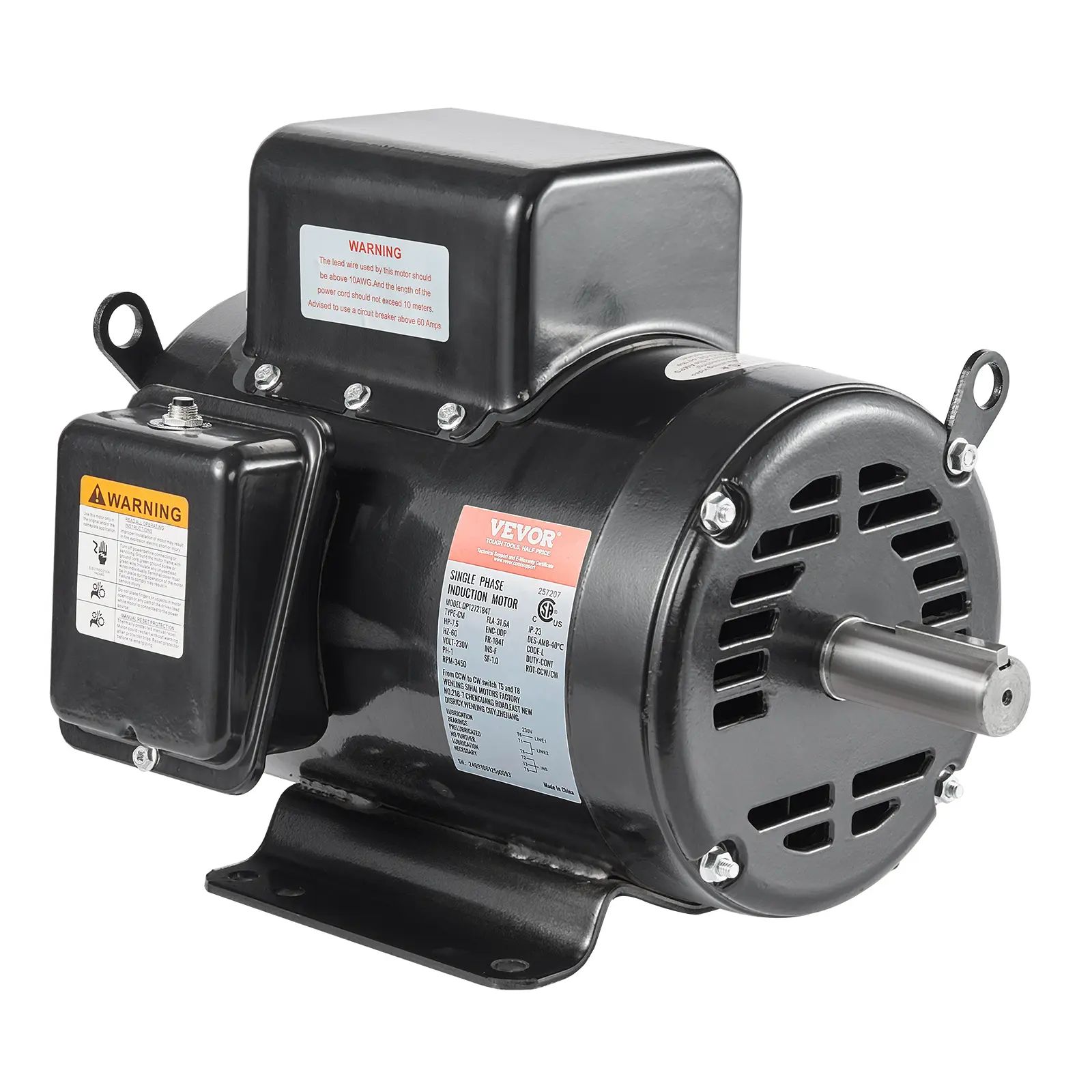 【DealsForYouDays】VEVOR 7.5HP Air Compressor Motor,230V 31.6 Amps Electric Motor3450RPM 184T Frame1-1/8" Keyed Shaft2.75" Shaft Length for Air CompressorsSingle PhaseCCW/CCW (Factory Setting is CCW)