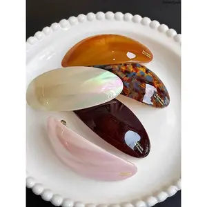 5 Pack French Style Acrylic Hair Barrettes for Women – Large Oval Tortoise Shell Hair Clips, Non-Slip Strong Hold Hair Accessories for Thick & Thin Hair