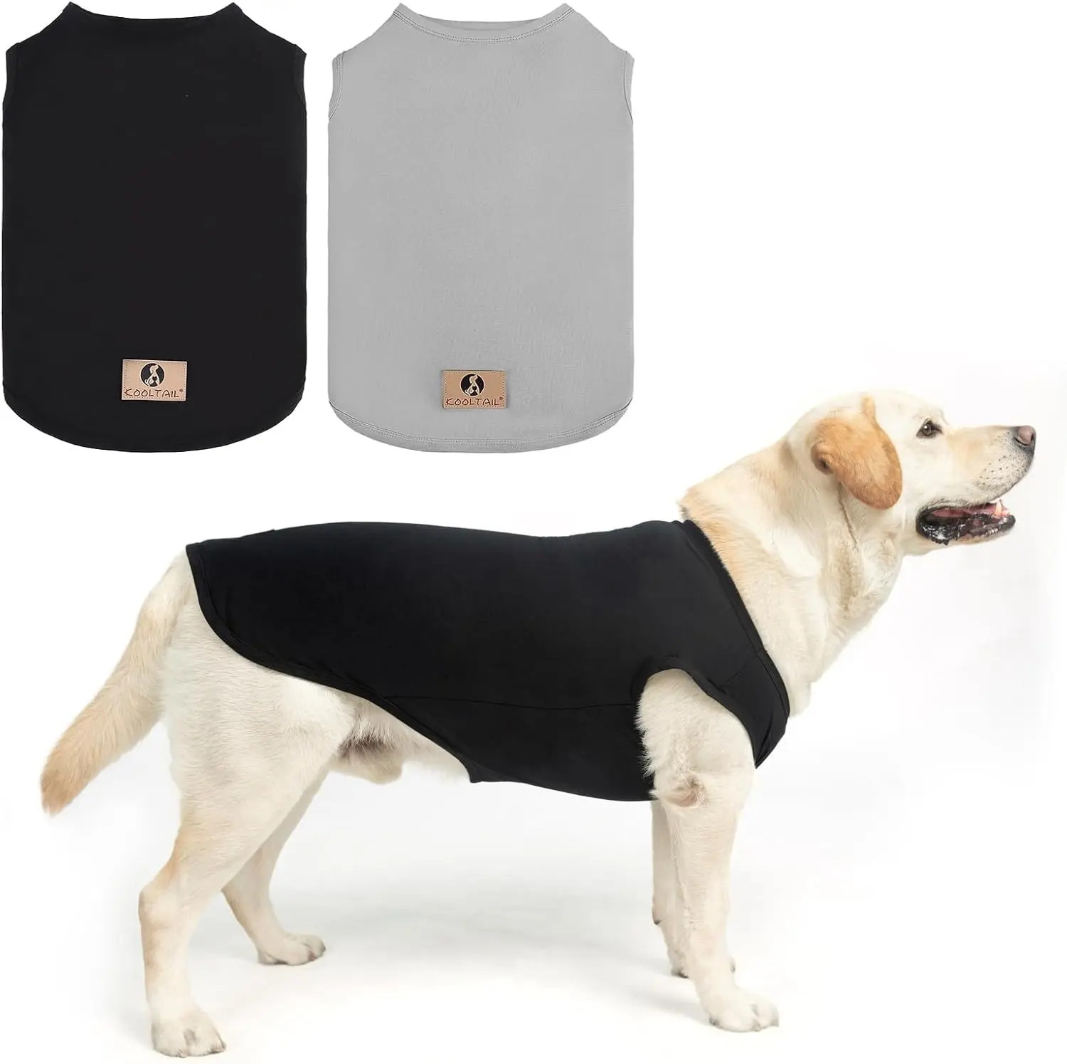 KOOLTAIL Boy Dog Clothes for Large Dogs, 2 Pack Cotton Summer Dog T Shirts UV & Insect Protection for Outdoor Camping, Anti-Hair Loss & Breathable Sleeveless Pet Vest Tank Tops Apparel,Black & Grey,XL Gift