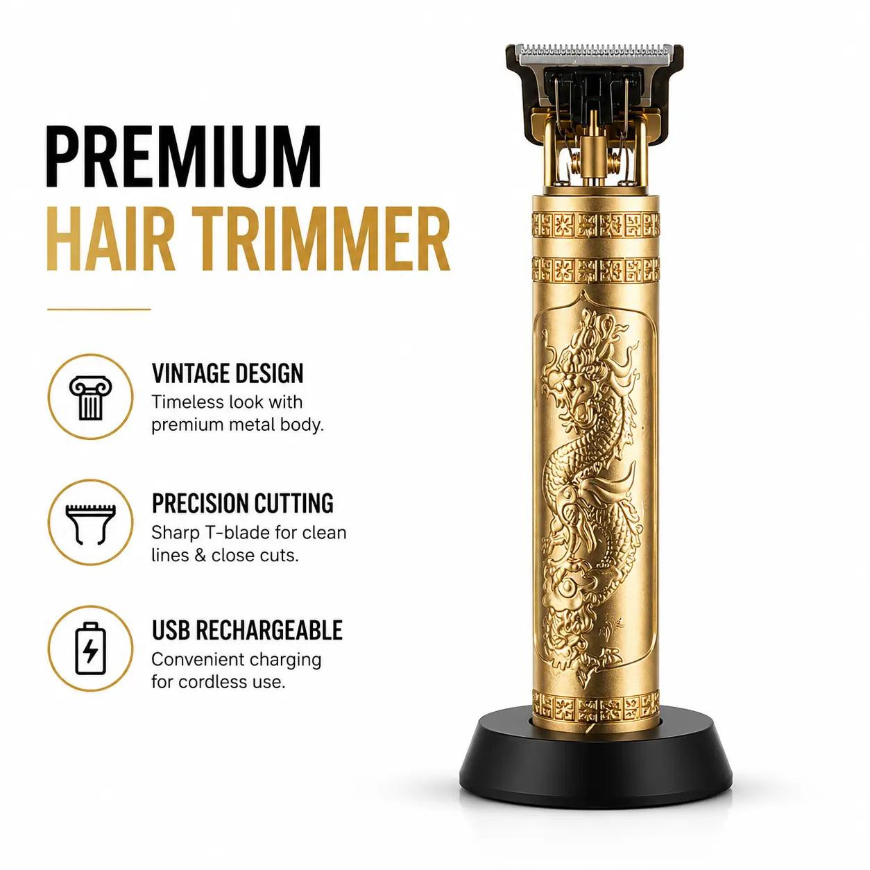 Men's Professional Golden Beard Trimmer – Wireless Rechargeable Grooming Kit, Precision Hair Clipper Kit, Barber Quality, Home Shaving and Grooming