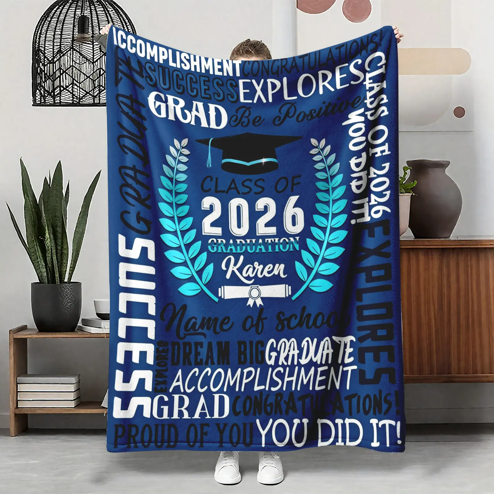 Graduation Gift Flannel Blanket, Class Of 2026 Cap Diploma Pattern, Soft Warm Throw, Dream Big Proud Of You Design, Cozy Nap Blanket for Home Dorm Travel, Suitable for Sofa Bed Couch, Gift for Graduate Her Him, Senior Wall Hanging