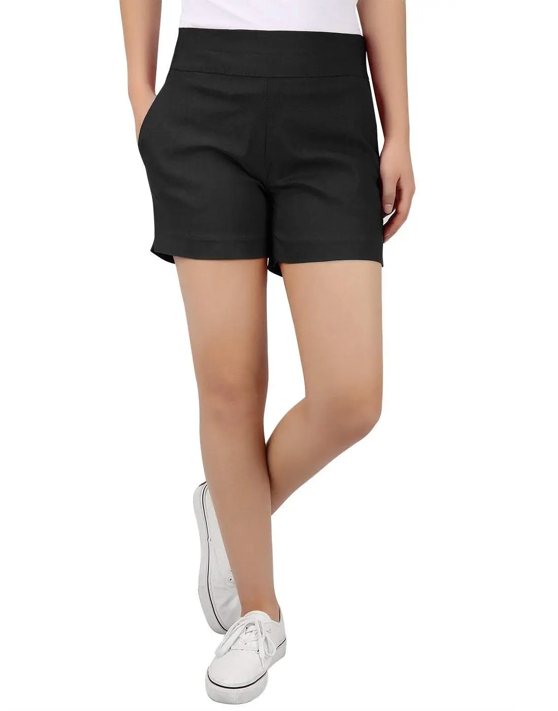 HDE Women’s Pull-On Chino Shorts – 4” Inseam High Waisted Elastic Waist Business Casual Summer Shorts summerwins