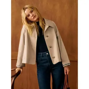Women’s British-Style Single-Breasted Loose Short Coat – Elegant Solid-Color Machine-Washable Jacket with Structured Shoulder Design, Suitable for Both Casual and Formal Outfits, Classic Collar Design, Exquisite Cuffs Women’s Tops