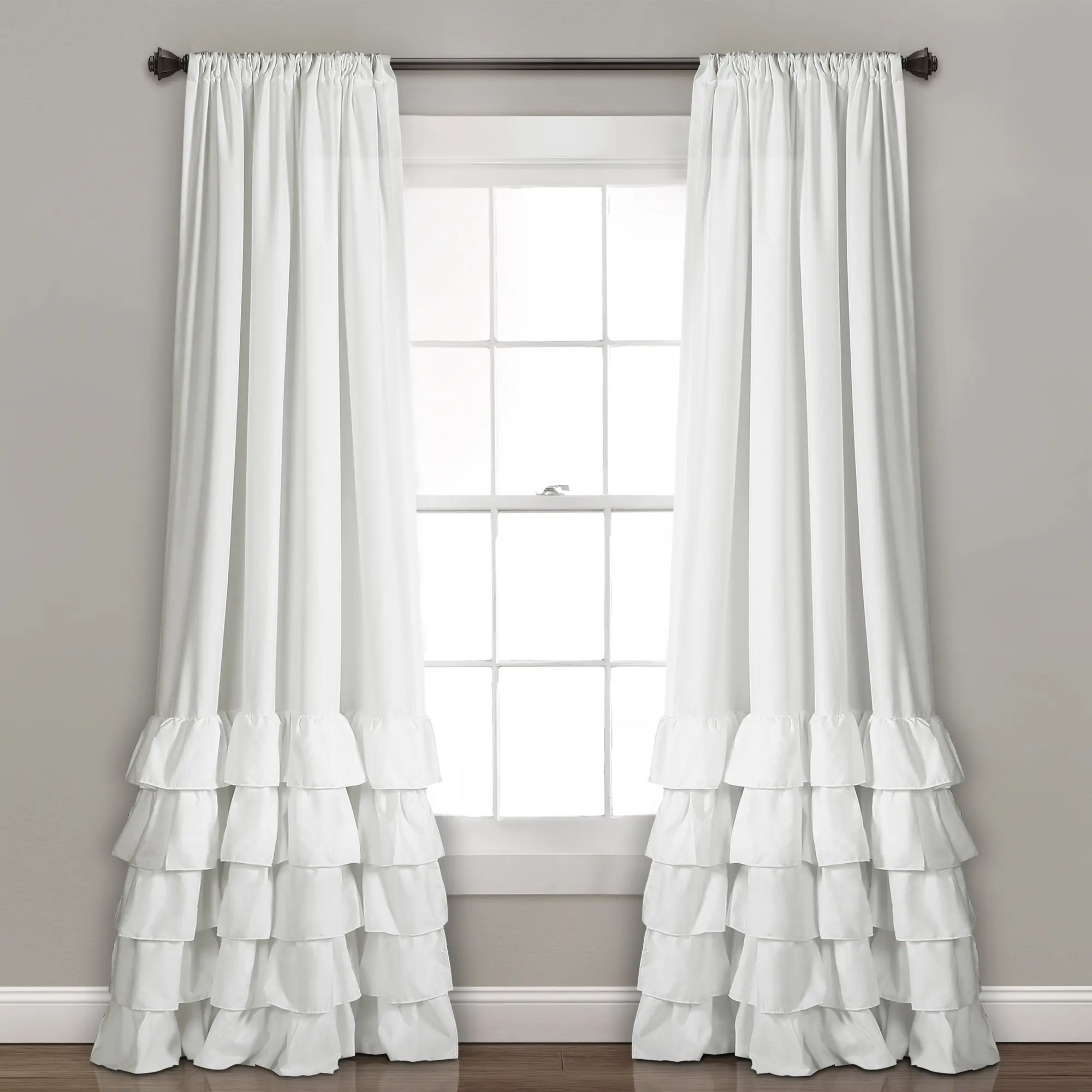Lush Decor Allison Frilled Light Filtering Privacy Curtain Panels Set - 40in Wide, 100% Polyester, Set of 2, Flat Weave, Soft Glow, Low Iron, Seamless Installation, Frilled Look, Bedroom Decor, Textured Fringe