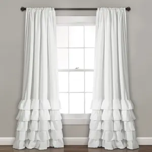 Lush Decor Allison Ruffle Window Curtain Panels Set Solid 40 Inches Wide Multiple Colors Light Filtering Privacy Bedroom Curtains 2 Panels 100% Polyester