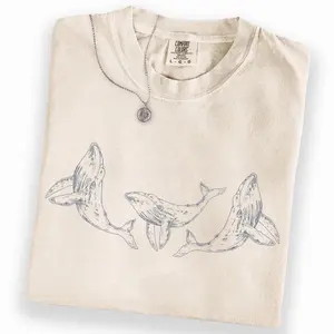 Comfort Colors Whale Shirt, Minimalist Ocean Animal Tee, Humpback Whale T-Shirt, Gift for Sea Life & Beach Lovers