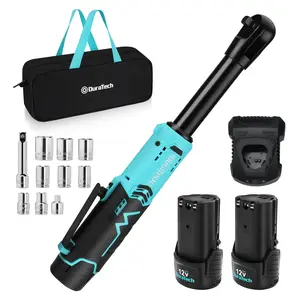 #fathersdaygift DURATECH Extended Cordless Ratchet Wrench, 3/8" 12V 44 Ft-Lbs Long Neck Electric Ratchet Wrench with 2-Pack 2.0Ah Li-Ion Battery, 1 Hour Fast Charger, 10 Sockets Accessories & Variable Speed Trigger
