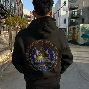 El Salvador Unisex Embroidered and RHINESTONES HOODIE with Distinctive Emblem Design