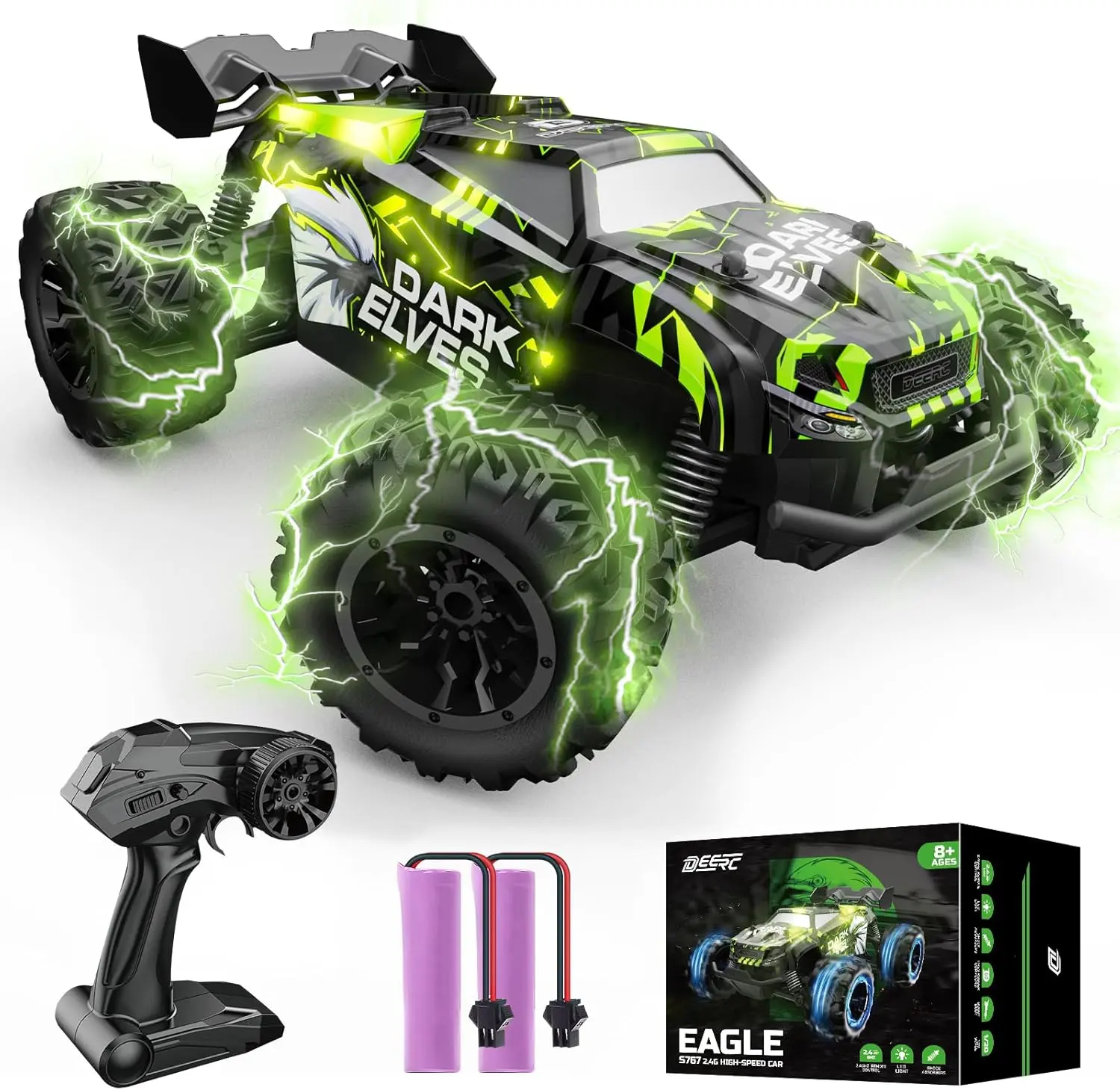 DEERC 1:20 Remote Control Monster Truck, All-Terrain 2.4GHz RC Crawlers, Off-Road Toy with 2 Batteries for 40 Min Playtime