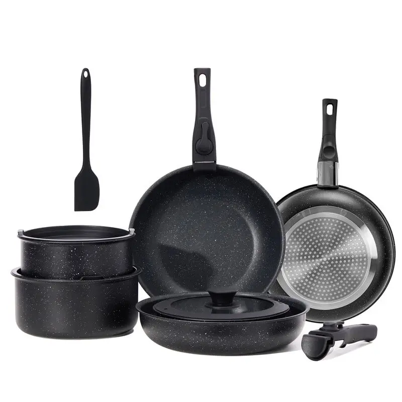 Gianna 12-Piece Non-Stick Cookware Set - Pots, Pans, Frying Pans, Lids, Spatula and Detachable Handle for Kitchen Use