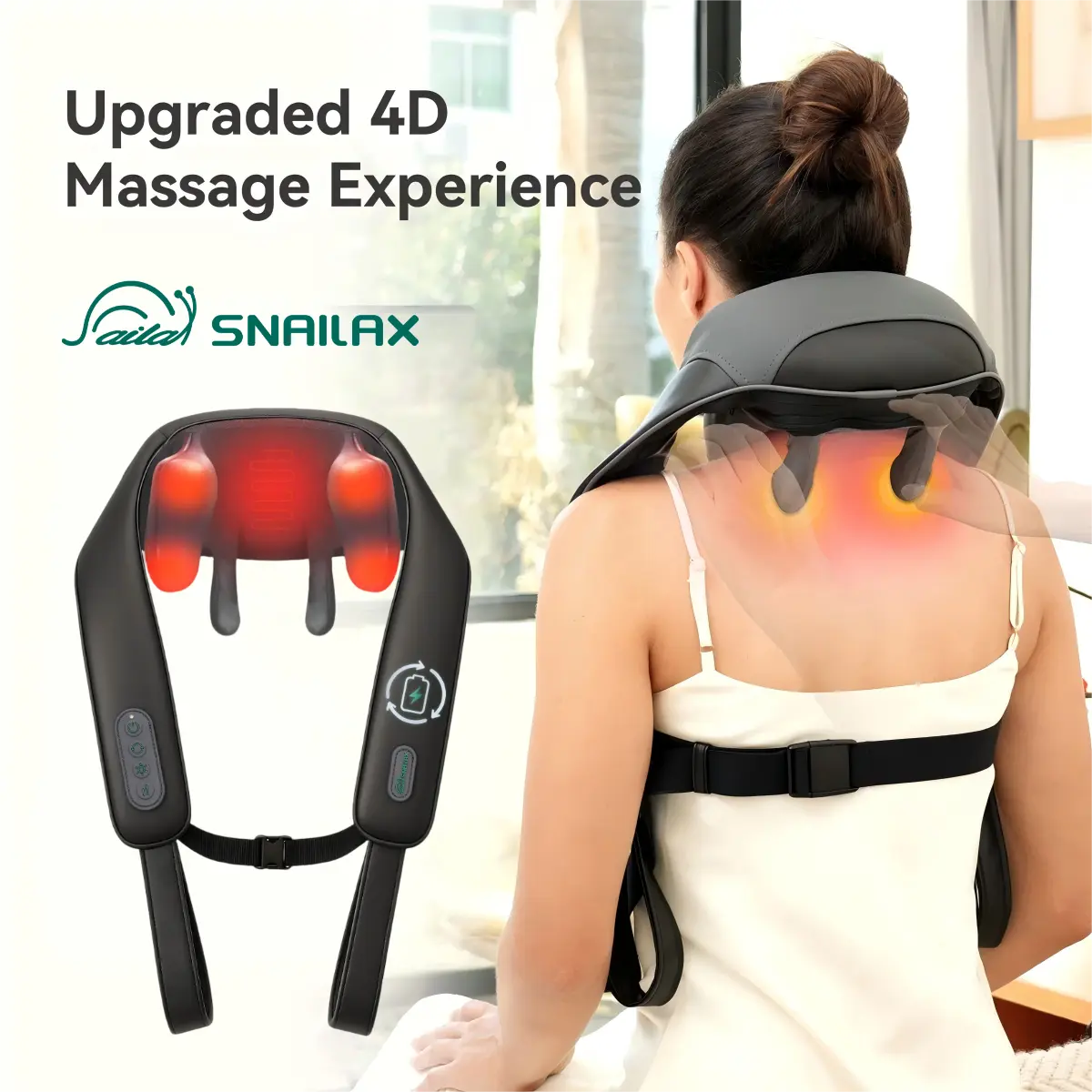Snailax Neck Massager with Heat, Shoulder, and Neck Massager, Deep Kneading Neck Back Massager, Cordless, Lightweight, Comfortable for Gifting