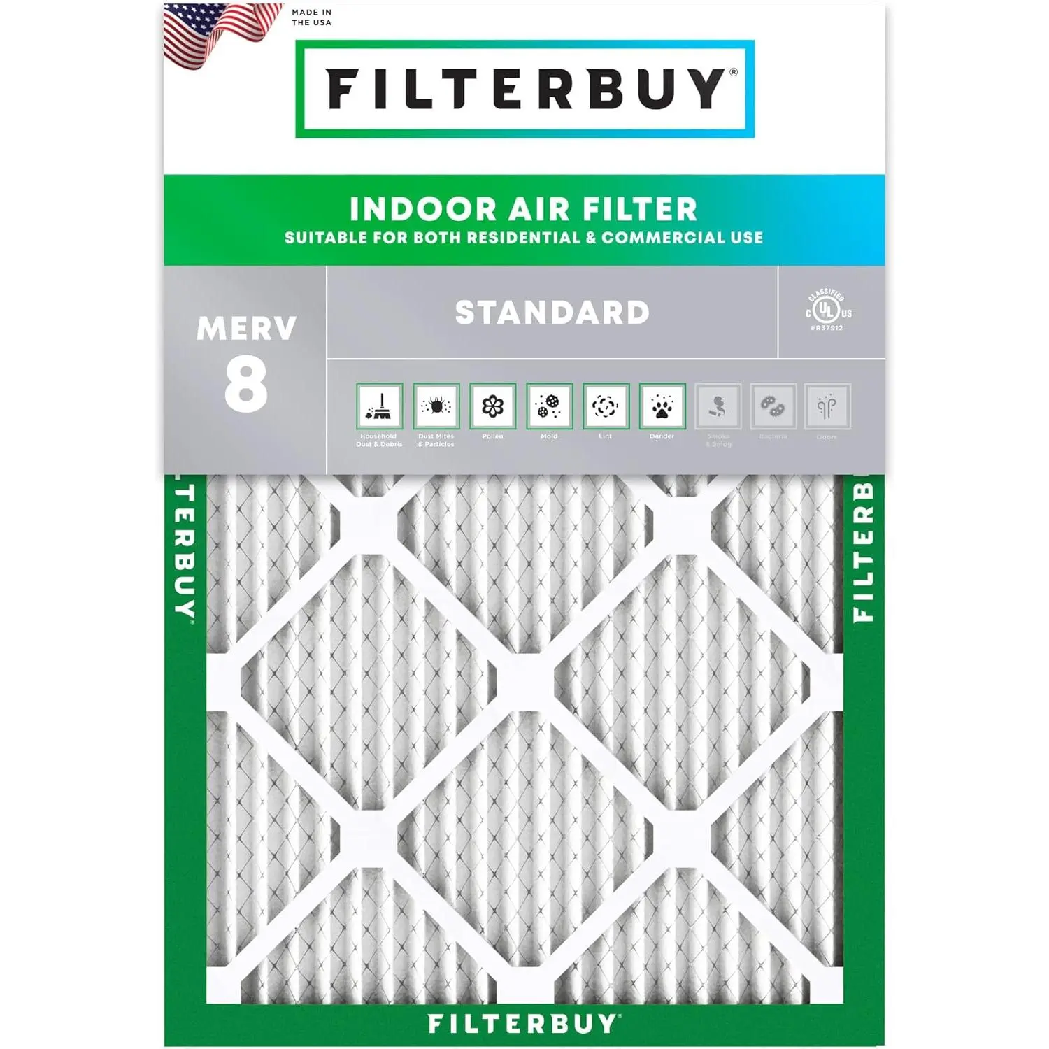 Filterbuy Replacement HVAC AC Furnace Air Filter (1-Pack) - 6x10x1 In (Actual Size: 6.00x10.00x1.00 In), Pleated Shape, MERV 8 Rating, Electrostatic Charge, Eco-Friendly Dust Defense, Synthetic Fiber