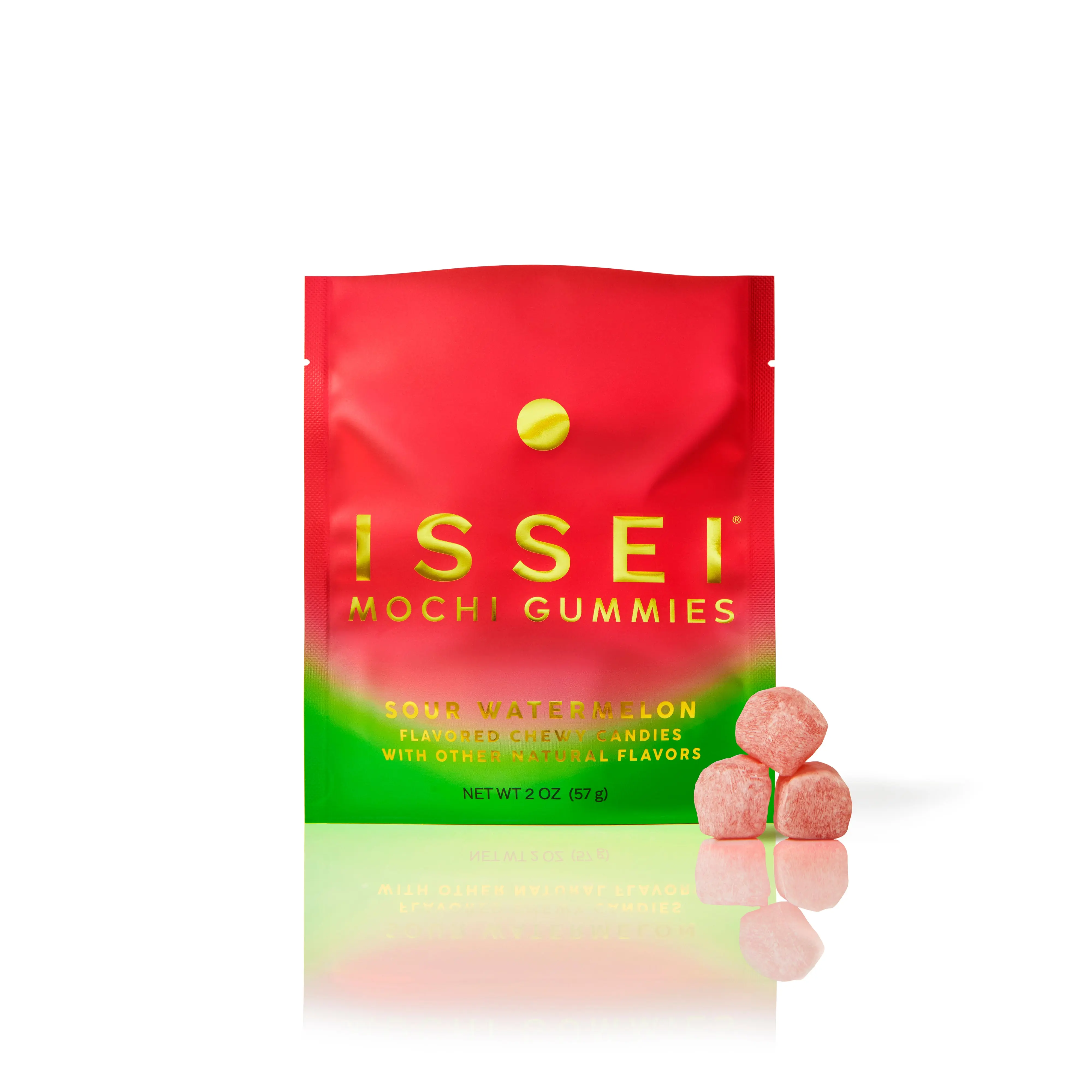 ISSEI Mochi Gummies - Sour Watermelon | Soft & Chewy | Award Winning | Gelatin-Free, Non-GMO, Gluten-Free, Plant-Based, Dye-Free | Delicious Snack | 2 Oz