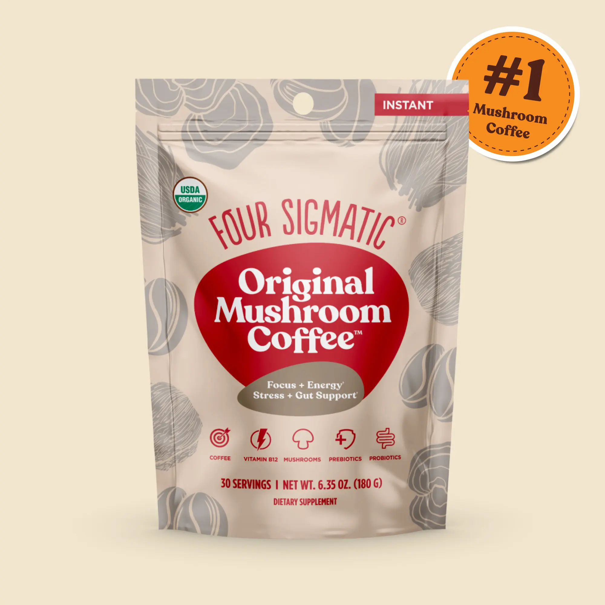 Four Sigmatic - Original Mushroom Coffee, Natural Organic Instant Coffee Beverage, 30 servings Four Sigmatic - Original Mushroom Coffee, Natural Organic Instant Coffee Beverage, 30 servings