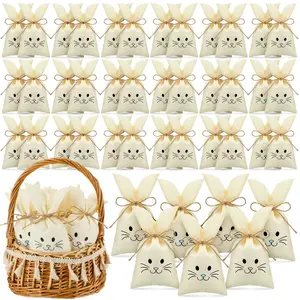 72-Piece Easter Snack Bags Set, Drawstring Bunny Gift Pouches, Kids Party Favors, Small Cloth Bags, Basket Party Supplies, Cookies Candy Chocolate Treasure Gifts