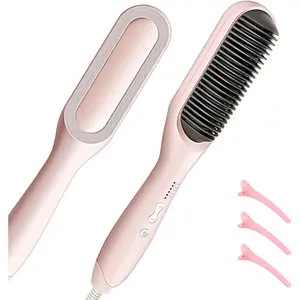 Hair Straightener Brush-Ionic for Women Daily Styling,20s Fast Heating&Dual Voltage,Anti-Scald Tip+Ceramic Ion-Coated Frizz-Reducing Auto-Shut