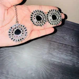 Mirror Studs with Matching Tikka - Elegant Silver Color Earrings with Detailed Design for Everyday Wear