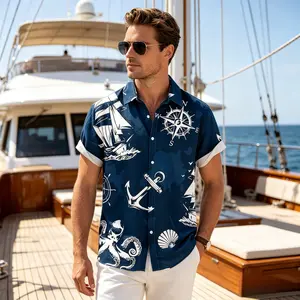 Men'S Casual Short-Sleeve Hawaiian Shirt with Ocean-Themed Prints Perfect for Sports And Leisure Wear