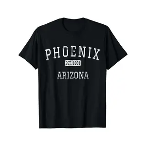 Unisex Tee Men's Phoenix Arizona Vintage Cotton Crew Neck T-Shirt, Black with White Soft Hell Star Double Print, Lightweight Breathable Oversize Metalcore Graphic Tee for Casual Attire, Versatile Menswear Top graphic tee men's t shirts