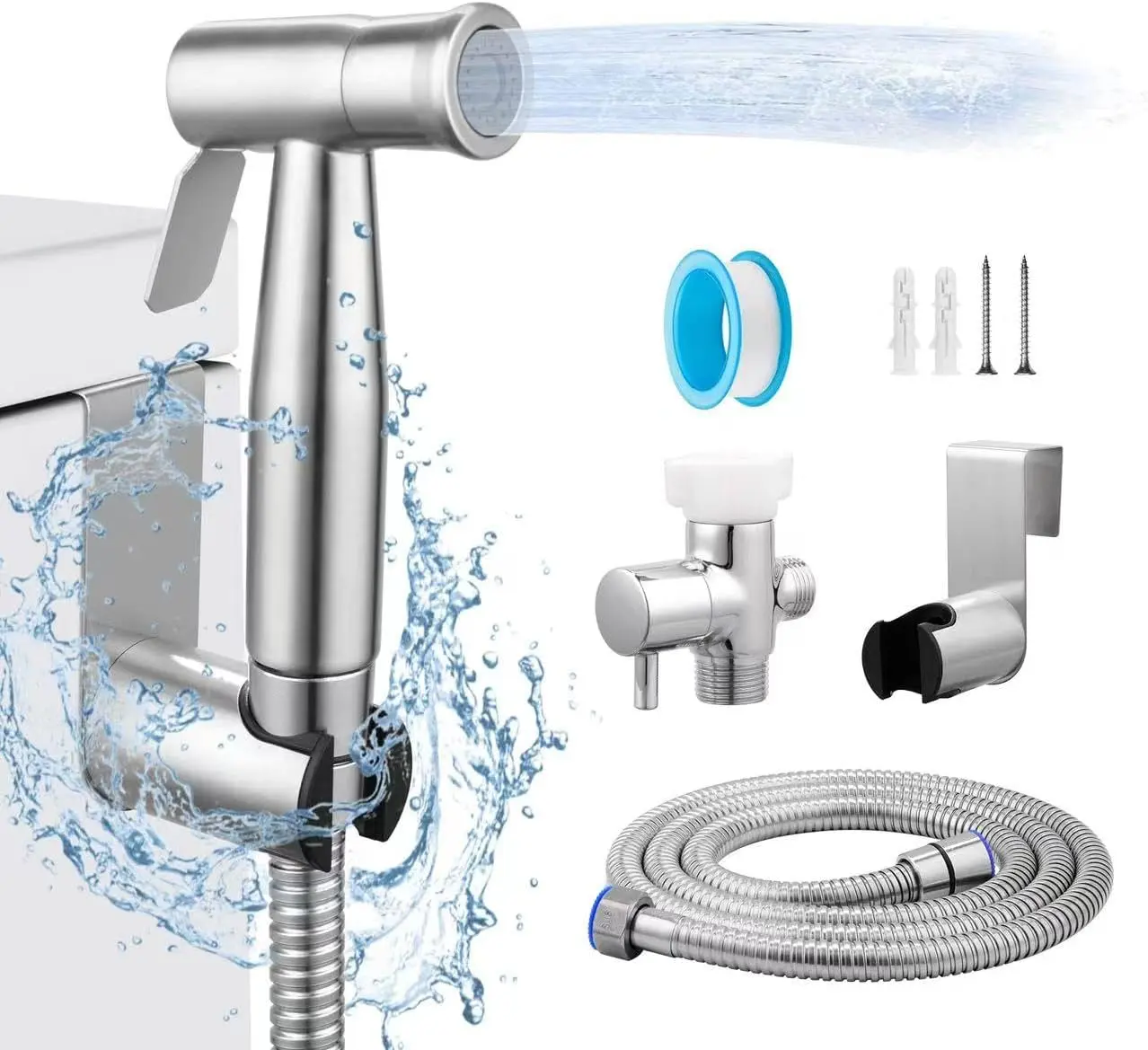 Bidet Sprayer for Toilet, Stainless Steel Bidet Sprayer Kit，Rust Resistant Durable for Toilet Cleaning Baby Pets Shower Sewerage Cleaning - Bidets toilets